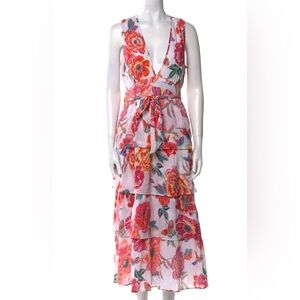 Banjanan Pink and Orange Floral Tiered Maxi Dress